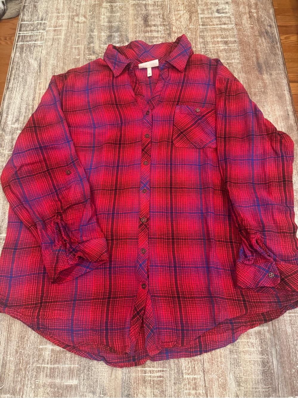 Hester & Orchard Red Blue Plaid Button Down XL